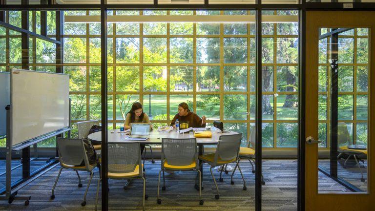 students in library