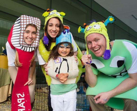 kid's dental clinic with students wearing costumes